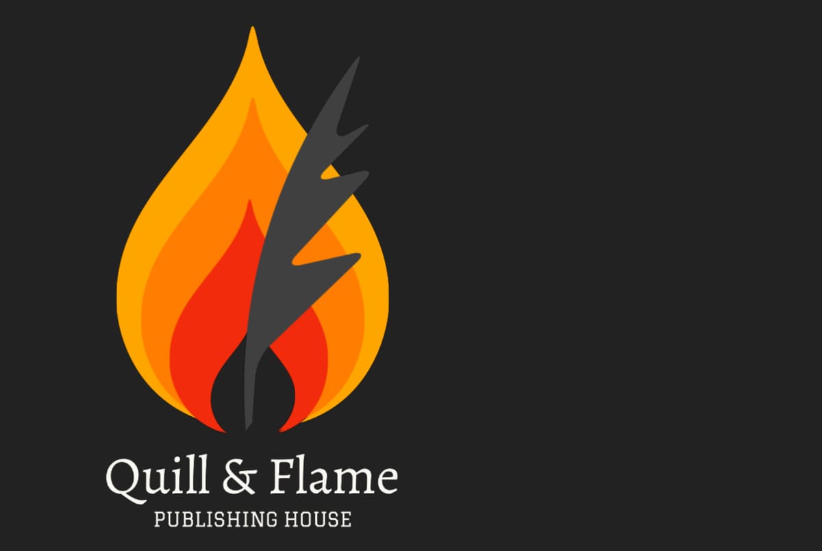 The rather suspect logo for Quill and Flame Publishing House—reminiscent of book burning.